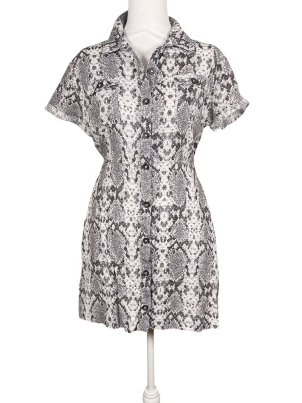 Free People Snake Print Shirt Dress Gray Button Front Mini Women’s Small